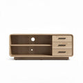 Wooden media console with three drawers and open shelving 120 x 40 x 50cm