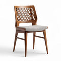 Wooden dining chair with woven backrest and fabric seat in brown 40 x 45 x 85cm