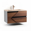 Wall-mounted bathroom vanity cabinet in walnut finish with ceramic sink 80 x 50 x 40cm