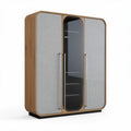 Wooden storage cabinet with glass doors and fabric panels 120 x 40 x 180cm