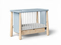 Wooden baby crib with storage drawer in blue and white 110 x 60 x 80cm