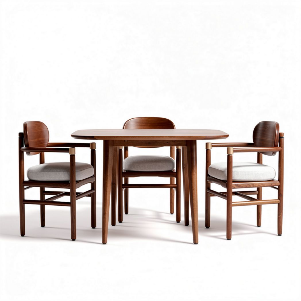 Wooden dining table set with upholstered chairs in walnut finish 120 x 80 x 75cm