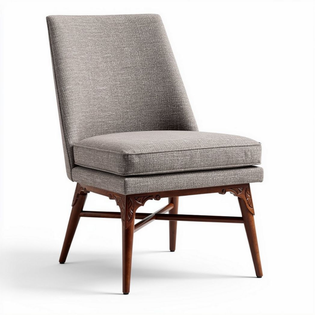 Fabric accent chair with wooden legs in gray 60 x 55 x 85cm