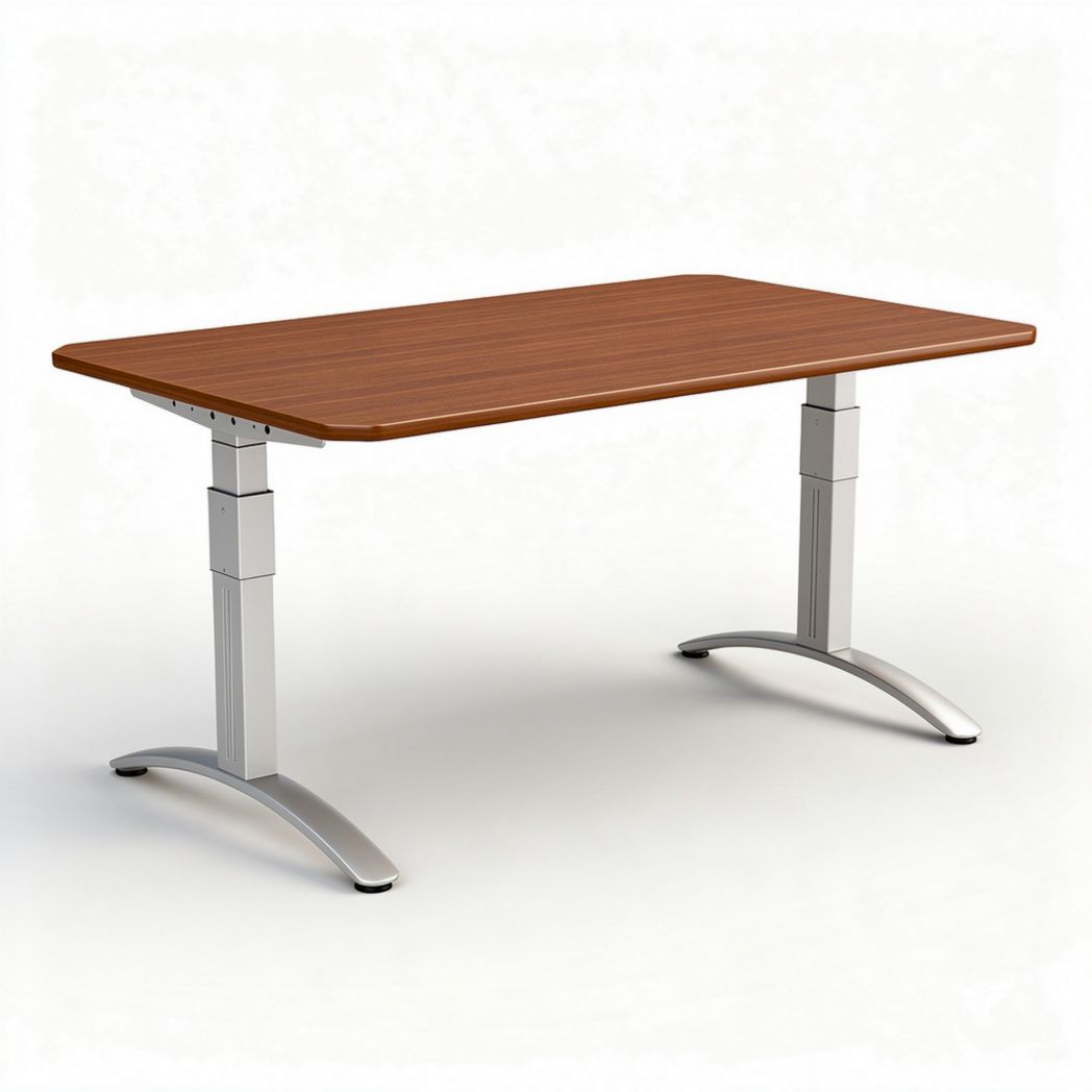 Adjustable height desk with wooden top and metal base 120 x 60 x 75cm