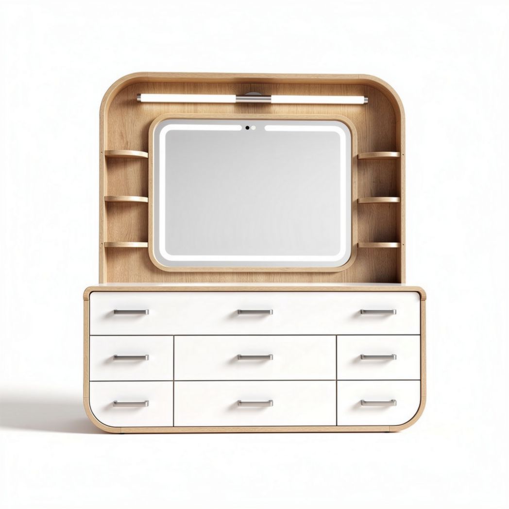 Wooden dresser with mirror and shelves measuring 120 x 40 x 180cm
