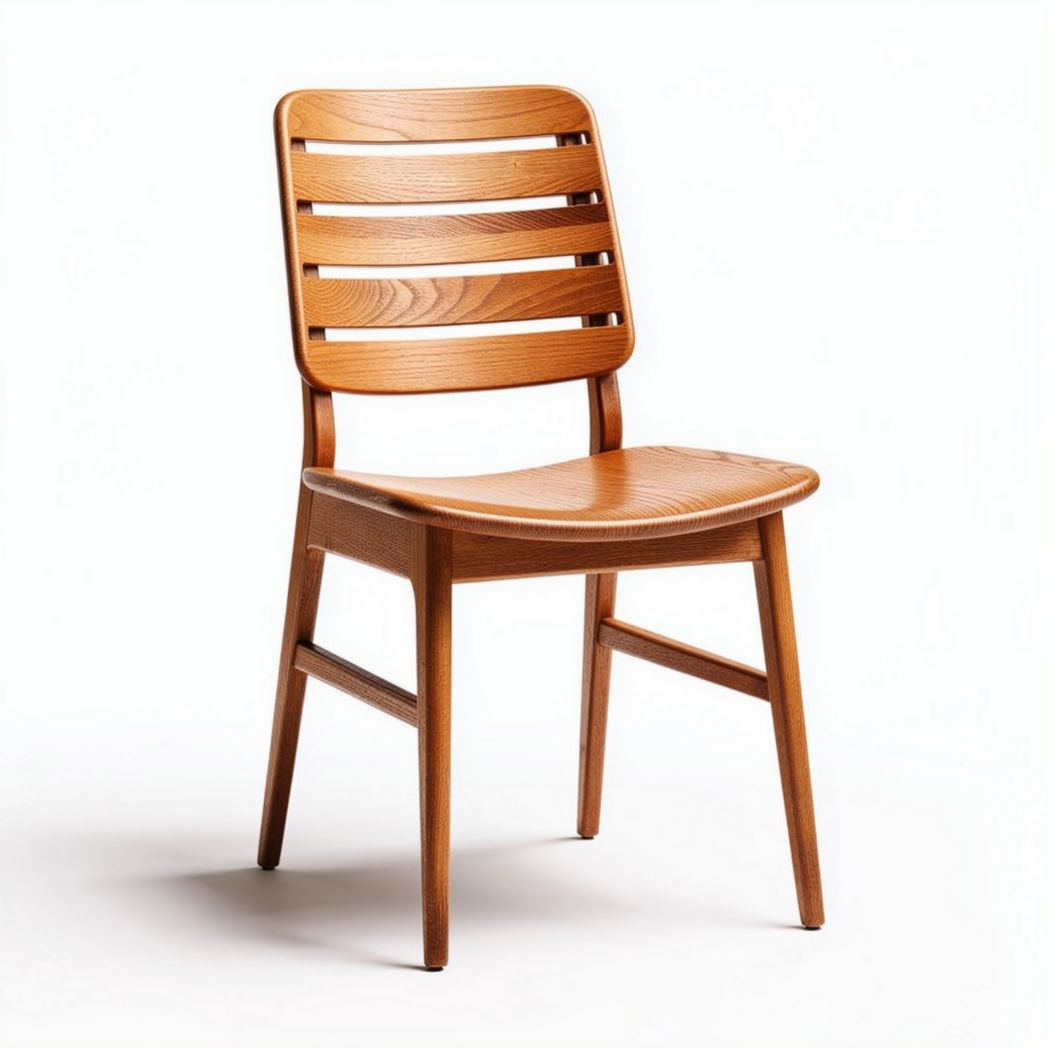 Wooden dining chair with slatted back design in natural finish 45 x 45 x 85cm